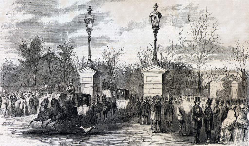 East Gate of the White House on a Grand Reception Day, Washington, D.C., February 1866, artist's impression