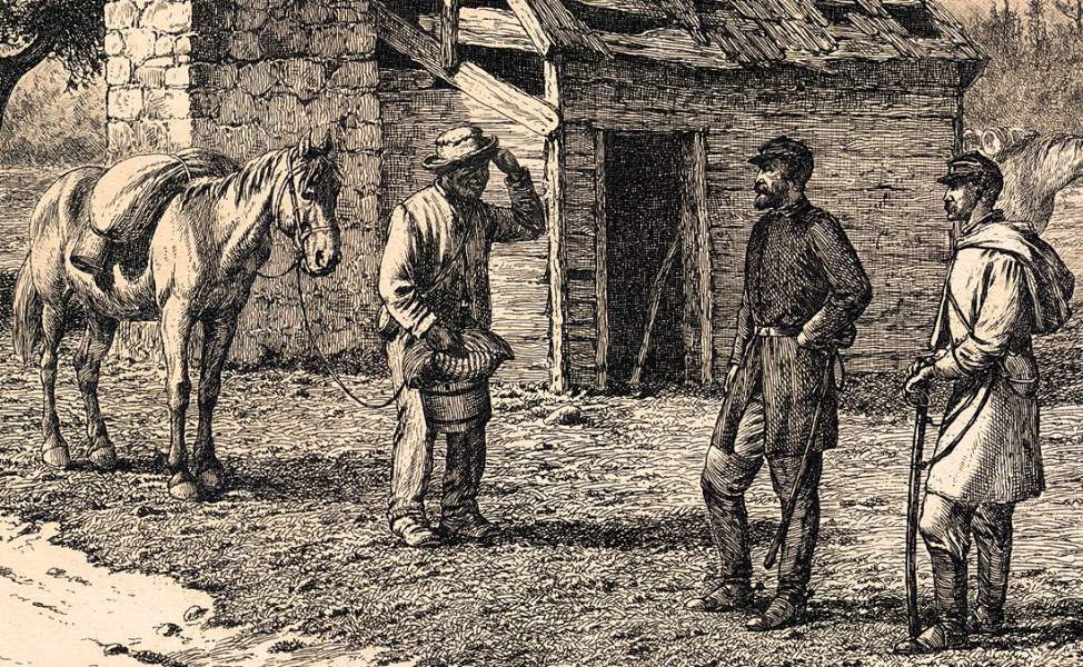 "The 'Reliable Contraband'," Edwin Forbes, copper plate etching, 1876, detail