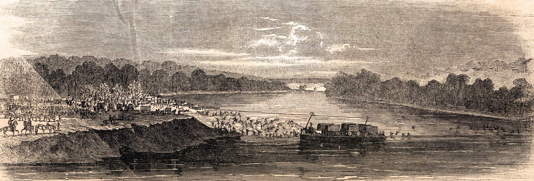 Lee's troops recrossing the Potomac, Williamsport, Maryland, night of July 13-14, 1863, artist's impression, zoomable image