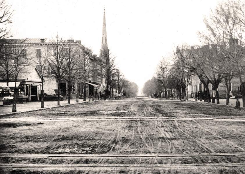 South Hanover Street, looking south from the Town Square, Carlisle, Pennsylvania, circa 1876