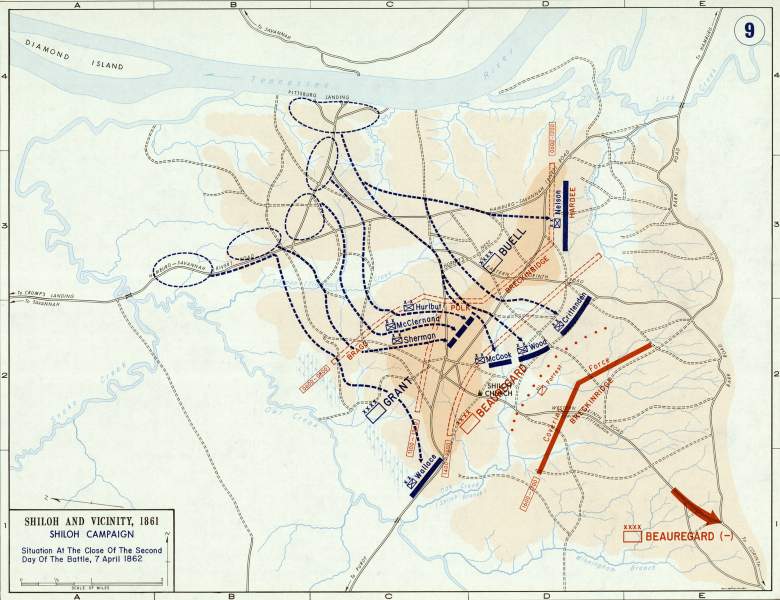Battle of Shiloh, Second Day, April 7, 1862, battle map, zoomable image