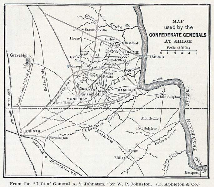 Confederate Battle Map, Pittsburg Landing, or Shiloh, April 6-7, 1862