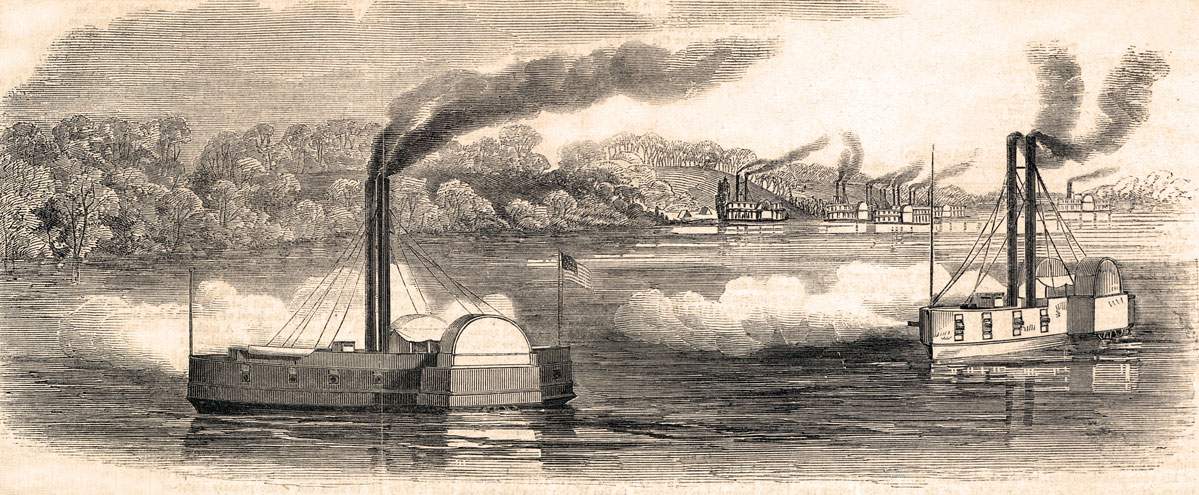 U.S. Naval support on first day, Pittsburg Landing, or Shiloh, April 6, 1862, artist's impression