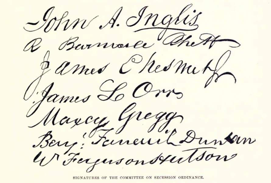 Committee signatures on the South Carolina Ordinance of Secession, December 20, 1860