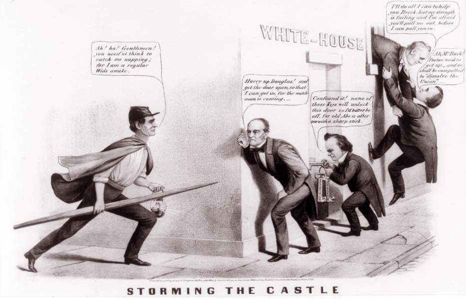 "Storming the Castle," cartoon, 1860, zoomable image