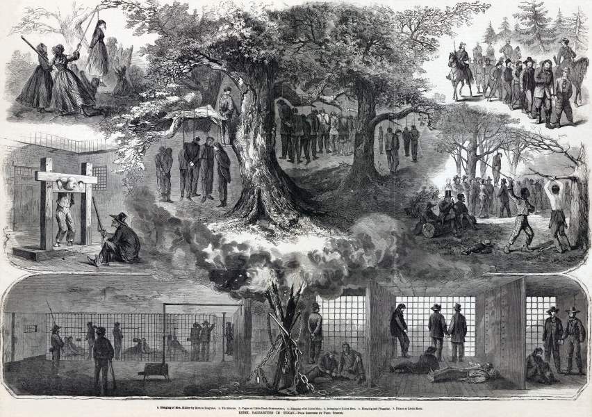 Frederick Sumner, "Rebel Barbarities in Texas," Frank Leslie's Illustrated, artist's impression, zoomable image