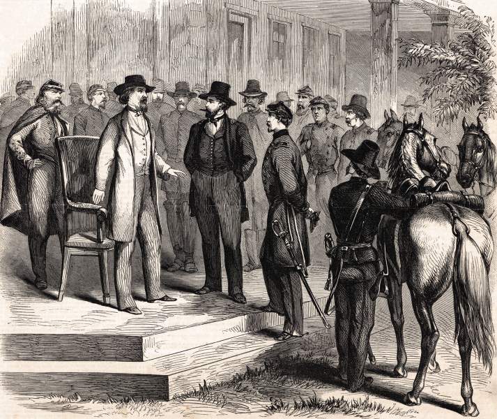 Surrender of Vicksburg, Mississippi, meeting of Generals Pemberton and Grant, July 4, 1863, artist's impression, zoomable image