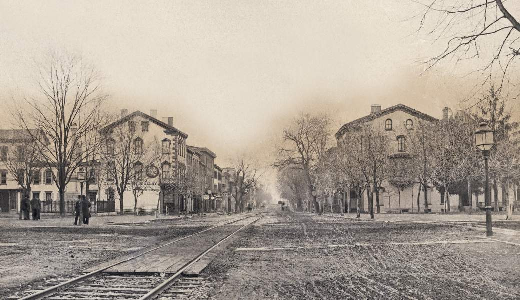 West High Street from the Public Square, Carlisle, Pennsylvania, circa 1886, zoomable image