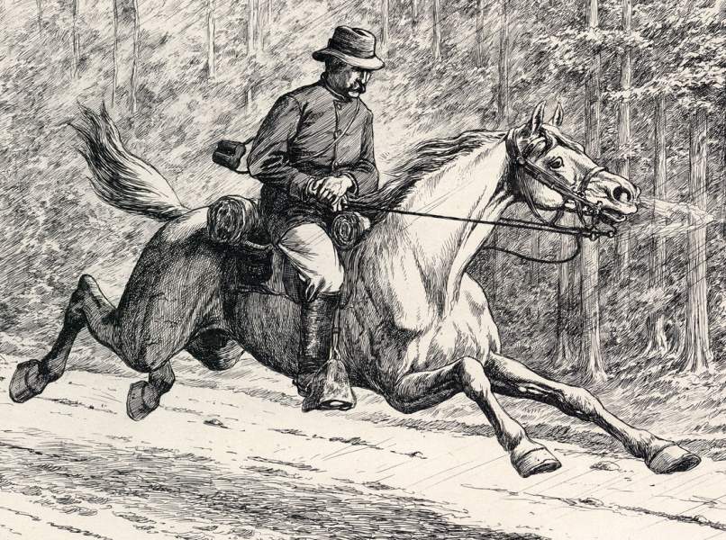 "The Newspaper Correspondent," Edwin Forbes, copper plate etching, 1876, detail