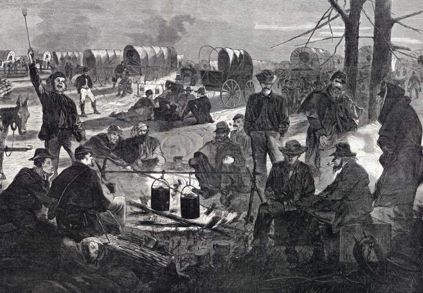 "Halt of A Wagon Train," in Harper's Weekly, February 1864, detail