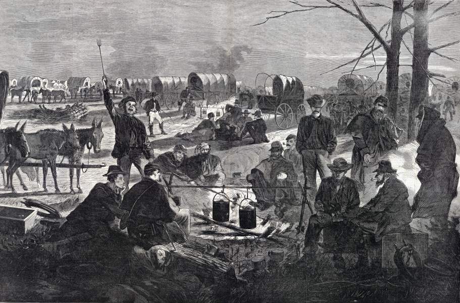 "Halt of A Wagon Train," in Harper's Weekly, February 1864, zoomable image