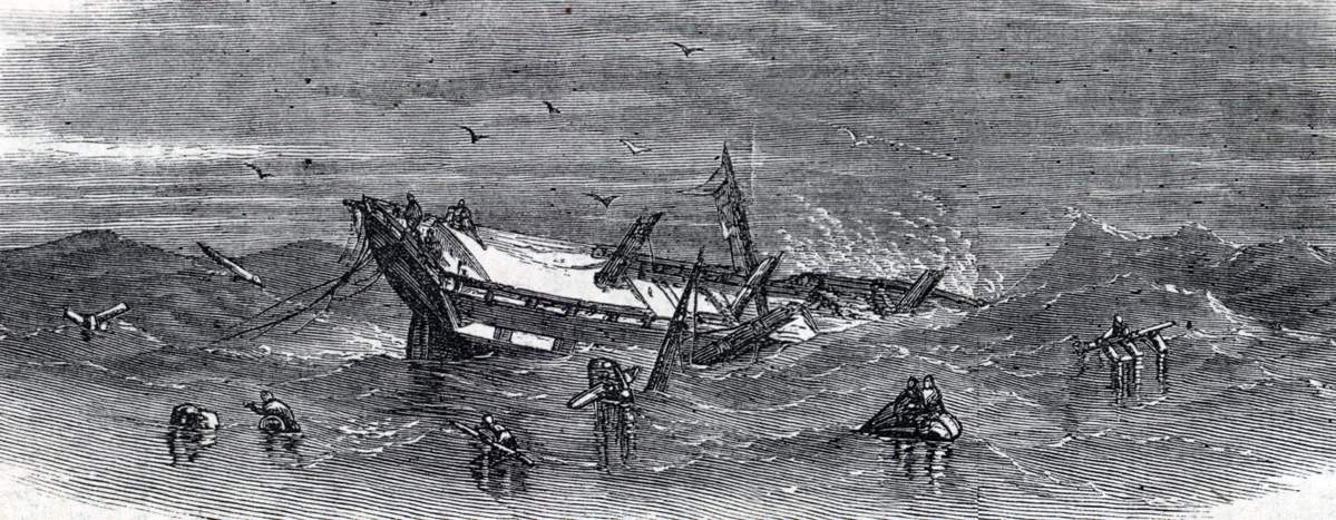 Wreck of the "Mersey,"1865, artist's impression