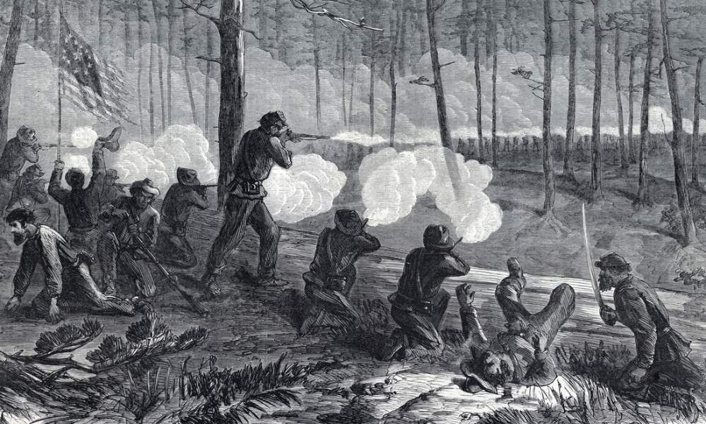 Fighting from the Union entrenchments, Battle of Ezra Church, Virginia, July 28, 1864, artist's impression, detail