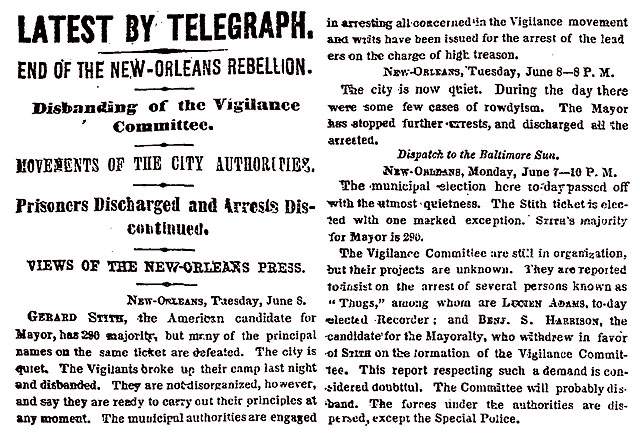 “End of the New Orleans Rebellion,” New York Times, June 9, 1858