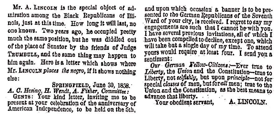 "Mr. A. Lincoln," (St. Louis) Missouri Republican, July 11, 1858