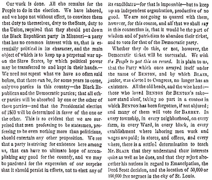 “Our Work Is Done,” (St. Louis) Missouri Republican, August 1, 1858