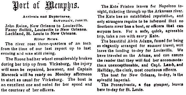 "Port of Memphis," Memphis (TN) Appeal, June 13, 1858