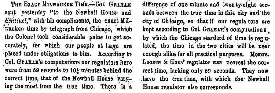 "The Exact Milwaukee Time," Milwaukee (WI) Sentinel, July 31, 1858