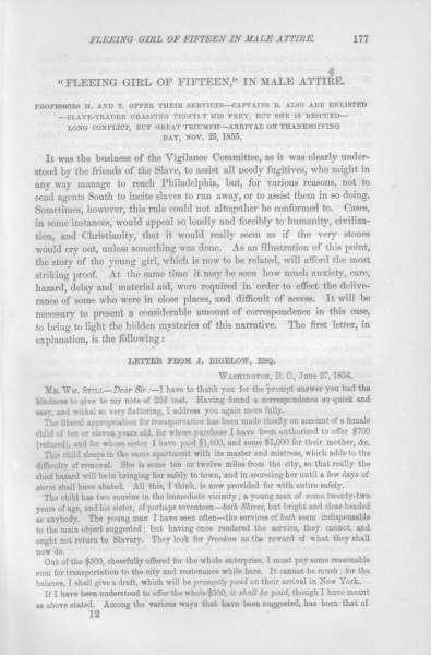 Jacob Bigelow (William Penn) to William Still, June 27, 1854 (Page 1)