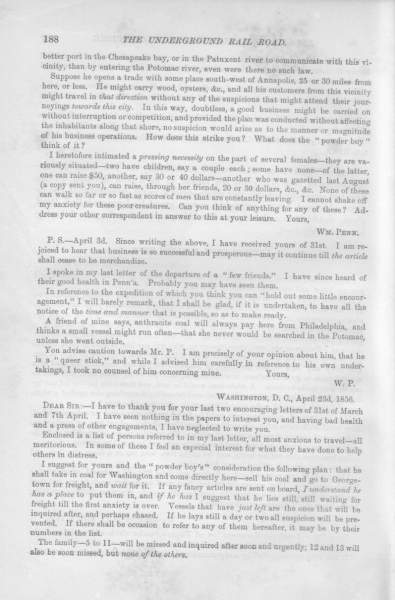 Jacob Bigelow (William Penn) to William Still, April 23, 1856 (Page 1)