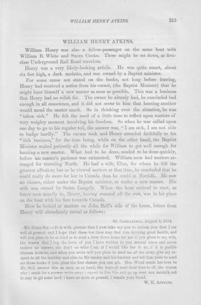 W. H. Atkins to William Still, August 4, 1854