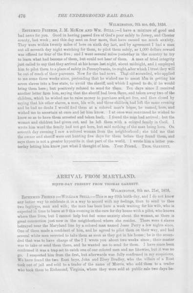Thomas Garrett to William Still and James Miller McKim, September 6, 1858