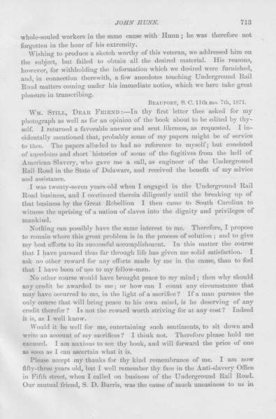 John Hunn to William Still, November 7, 1871 (Page 1)