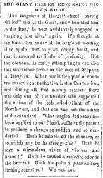 "The Giant Killer Reversing His Own Work," Raleigh (NC) Register, May 23, 1860