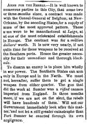 “Arms for the Rebels,” New York Times, May 1, 1861