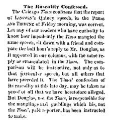“The Rascality Confessed,” Chicago (IL) Press and Tribune, October 18, 1858