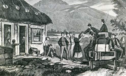 Rural Post Office, near Killarney, County Kerry, Ireland, 1866, artist's impression, detail