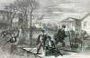 City flooding in Chicago, Illinois, February 17, 1867, artist's impression.