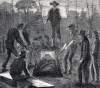 Exhuming bodies of Union soldiers for transport home, Virginia, January 1865, artist's impression, detail