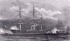 U.S.S. Hartford, flagship of Admiral Farragut, arriving in New York Harbor, August 1863, artist's impression, zoomable image