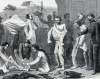 Clothing issue, released Union prisoners of war, Charleston, South Carolina, December 1864, artist's impression, detail