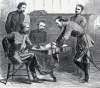 Former Confederate officers signing parole papers, Greensboro, North Carolina, May 1865, artist's impression, detail