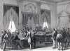 Former Confederates taking oaths of allegiance, Virginia Capitol, Richmond, May 1865, artist's impression, zoomable image 