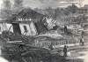 Ruins of the local newspaper office, Viroqua, Wisconsin, following the destructive tornado of June 28, 1865, artist's impression
