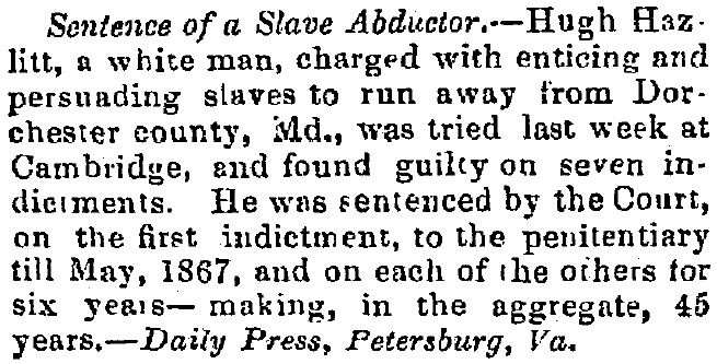 Lowell (MA) Citizen & News, “Sentence of a Slave Abductor,” December 2,  1858 | House Divided