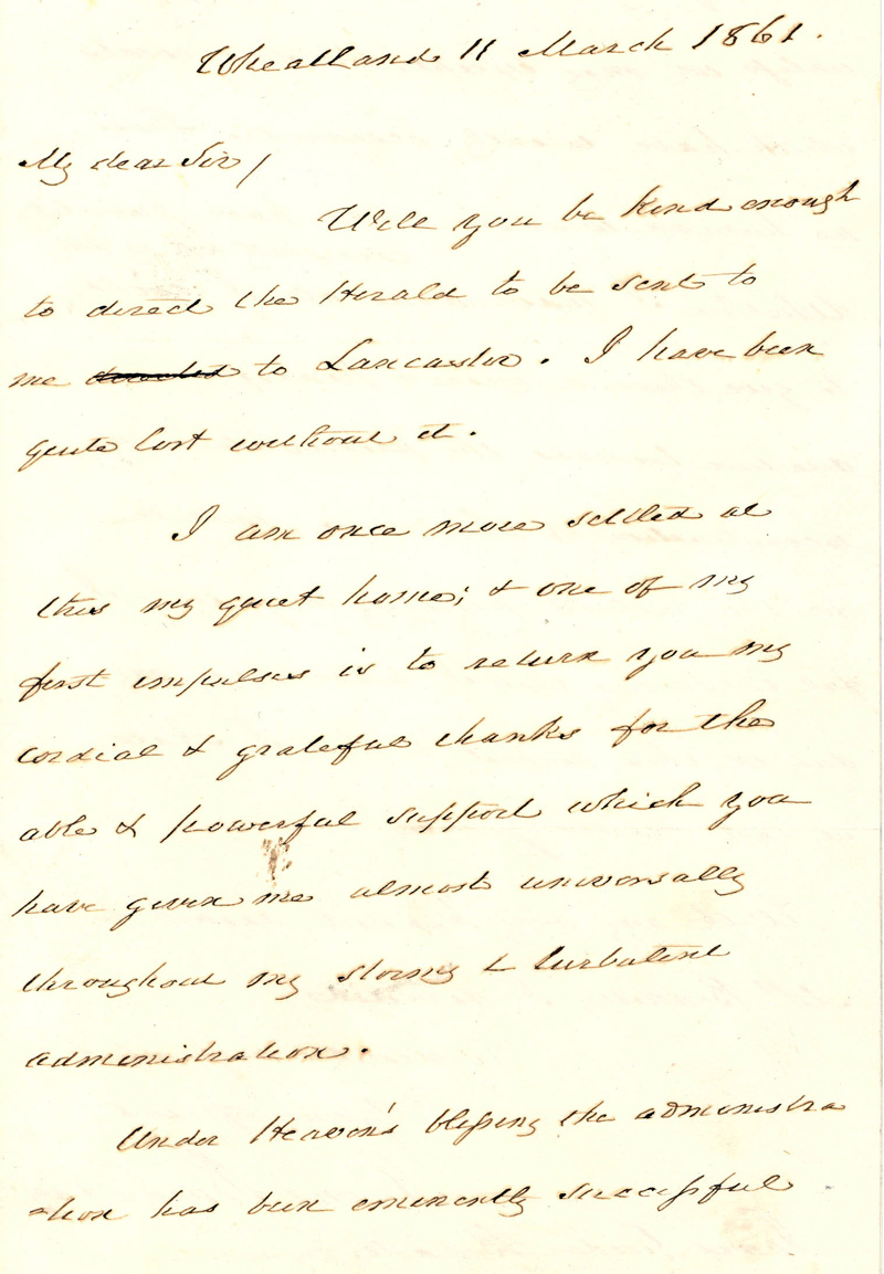 James Buchanan to James Gordon Bennett, March 11, 1861 | House Divided