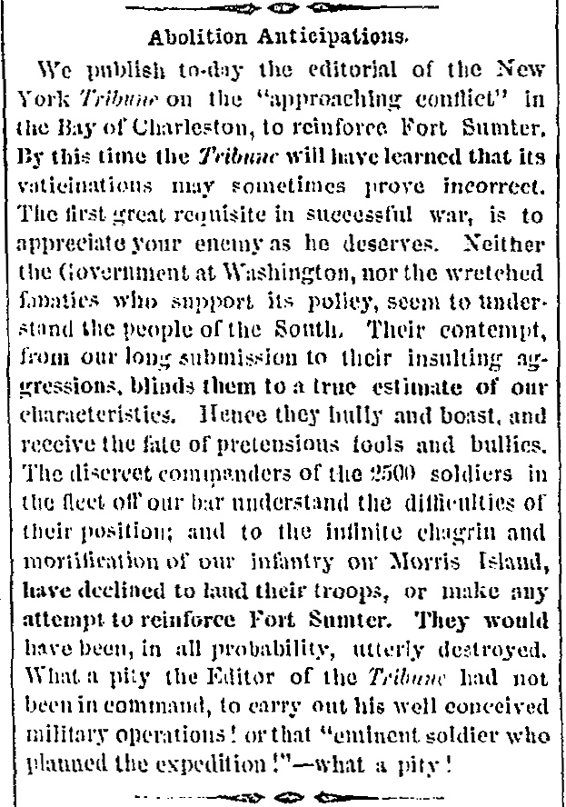 “Abolition Anticipations,” Charleston (SC) Mercury, April 17, 1861