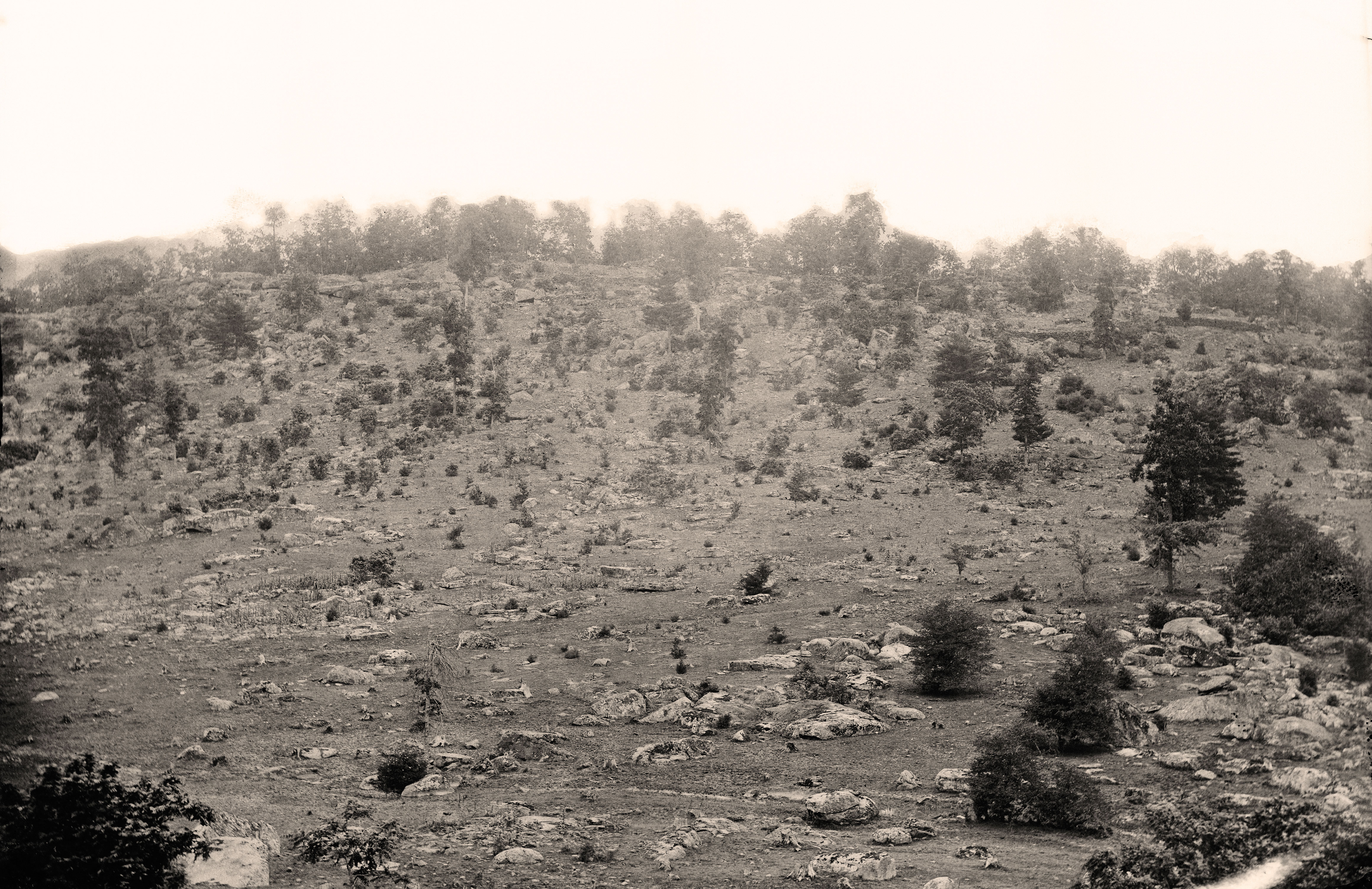 Little Round Top, viewed from below, Gettysburg Battlefield, July 1863, zoomable | House Divided