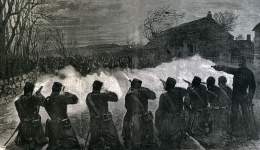 Fenian insurgents and Irish police fight the "Battle of Tallaght," near Dublin, Ireland, March 5, 1867, artist's impression.
