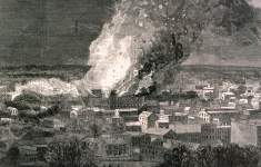 Destruction by fire of the Hyatt House Hotel, Janesville, Wisconsin, January 12, 1867, artist's impression, detail.