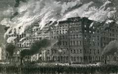 Destruction by fire of the Lindell House, St. Louis, Missouri,  March 30, 1867, artist's impression.