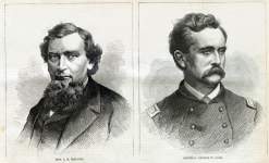 L.H. Hiscock, victim, and General George Cole, accused, in sensational New York Convention murder case, June 5, 1867, artist's impression. 