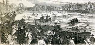 Disaster in London when the ice in Regent's Park breaks through, January 15, 1867, artist's impression.