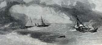 Sinking of the schooner Minnehaha in the Atlantic and the rescue of its crew by the S.S. George Cromwell, October 4, 1866, artist's impression