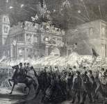 Torchlight procession of delegates to the Southern Loyalists Convention, Philadelphia, Pennsylvania, September 4, 1866, artist's impression, detail.