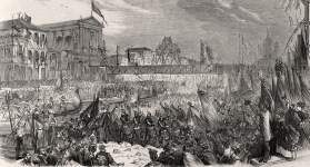 Italian troops welcomed into Venice, October 1866, artist's impression.